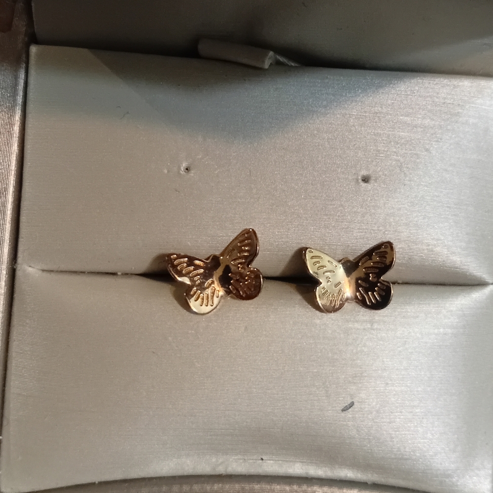 Gold Butterfly Stud Earrings - Picture 2 of 2